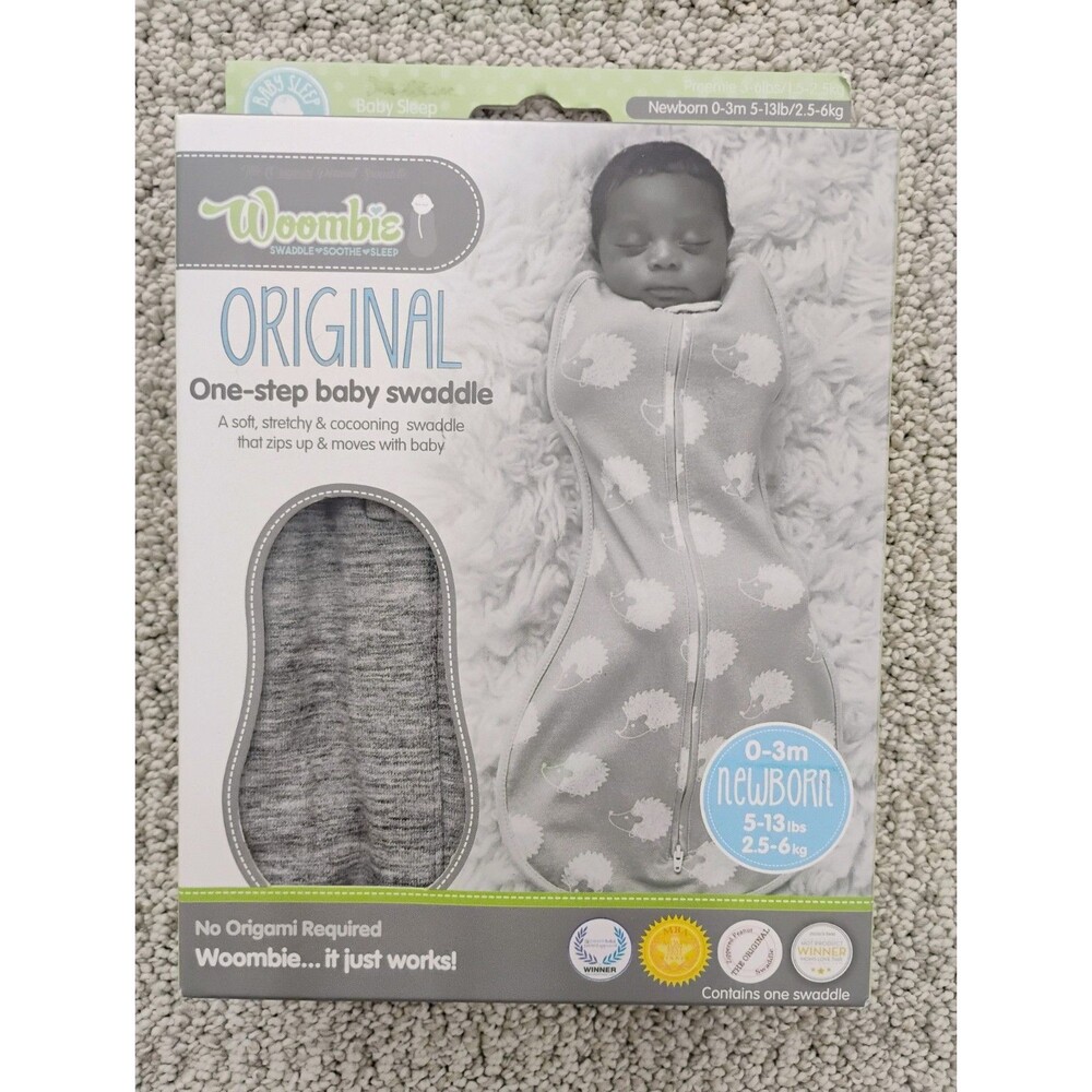 WOOMBIE Original ONE-STEP Baby Swaddle Zen Gray Herringbone 0-3MO